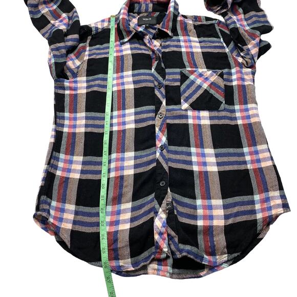 RAILS Metallic Plaid Rayon Button Up Shirt Small Black Pink Blue Long Sleeve - Picture 9 of 11